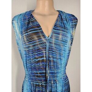 Ace Fashions M Maxi Sleeveless Dress Teal/Aqua Blue Gold Metallic